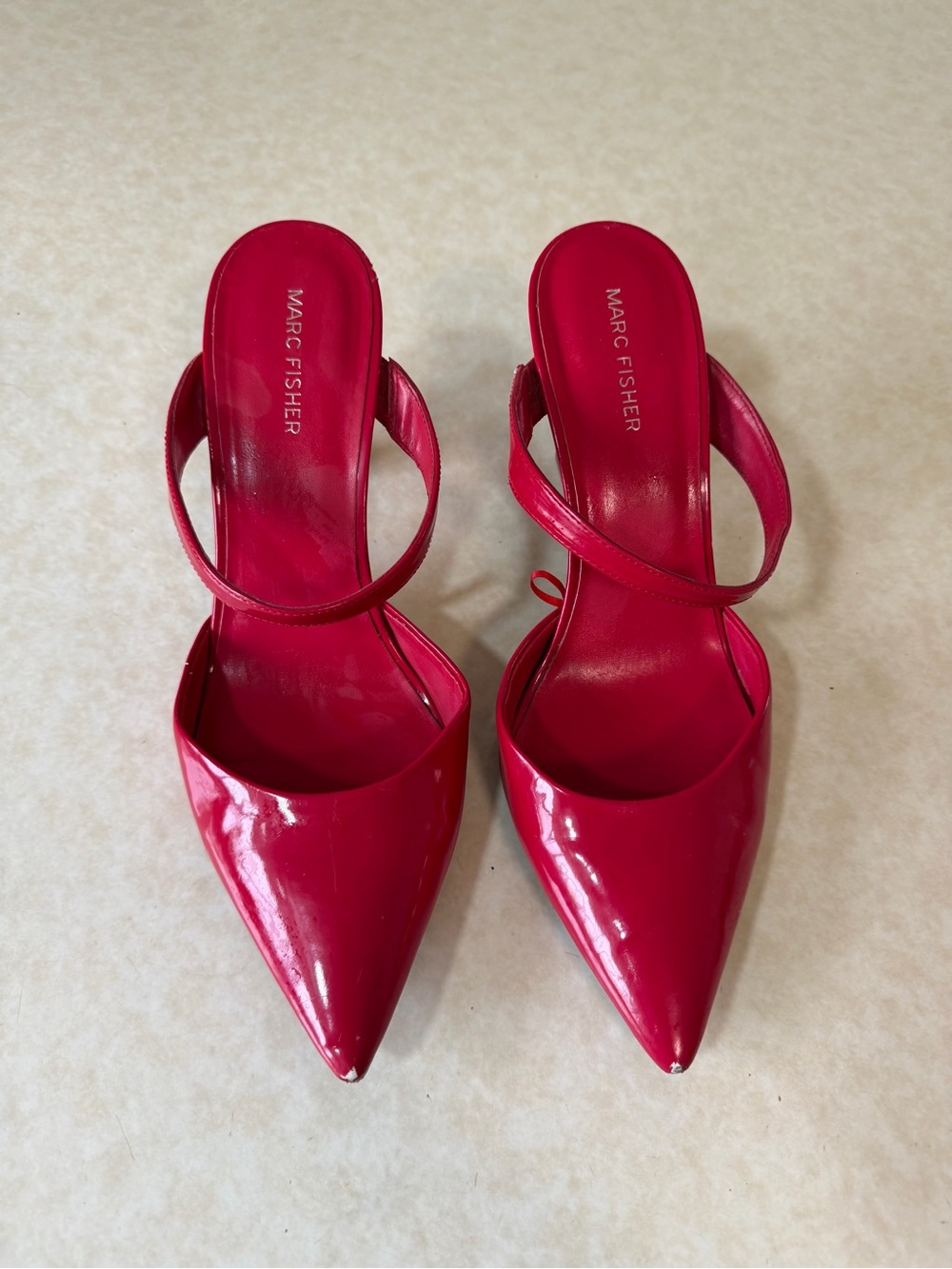 Marc Fisher Fuchsia Patent Pointed Mule Heels